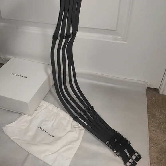 Balenciaga Black Stripes Nubuck And Leather Studded Belt display picture 2